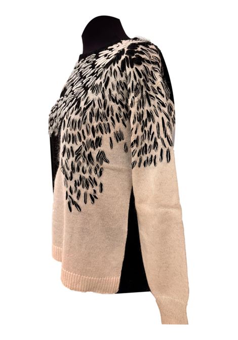 Maglia bicolore con ricamo fiore CECILIA BENETTI | Maglie | 92 190NERO